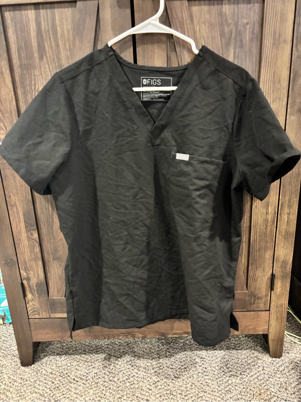 FIGS Women’s Black V-Neck Scrub Top with Matching Bottoms